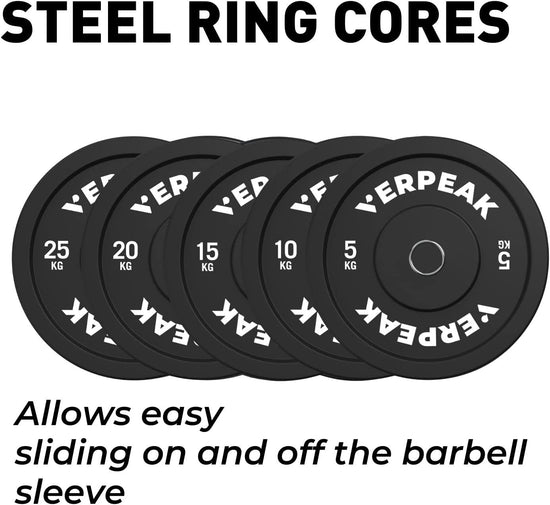Bumper Olympic Weight Plate, 5Kg, 10Kg, 15Kg, 20Kg, 25Kg Black Rubber Weight Plate Set Olympic 50Mm Center Hole, for Barbell, Dumbbell Handle, Weight Lifting, Bench Press, Home Gym Fitness Strength Weight Training Workout