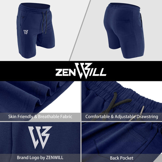 Mens Gym Running Shorts, Workout Athletic Bodybuilding Fitness Shorts with Zip Pockets