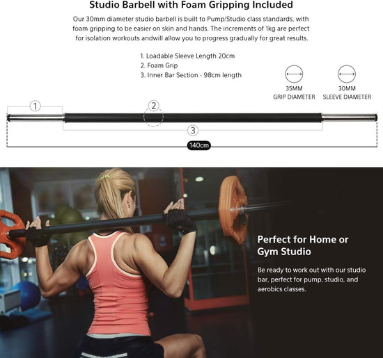 Pump/Studio Barbell Weight Set 30Kg Weight Lifting Weight Plate Bars Home Gym Set