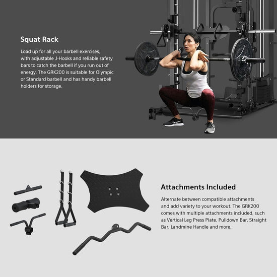 GRK200 10-In-1 Home Gym Station, Power Rack, Smith Machine and Cable Crossover + 90Kg Olympic Barbell & Bumper Plate Set