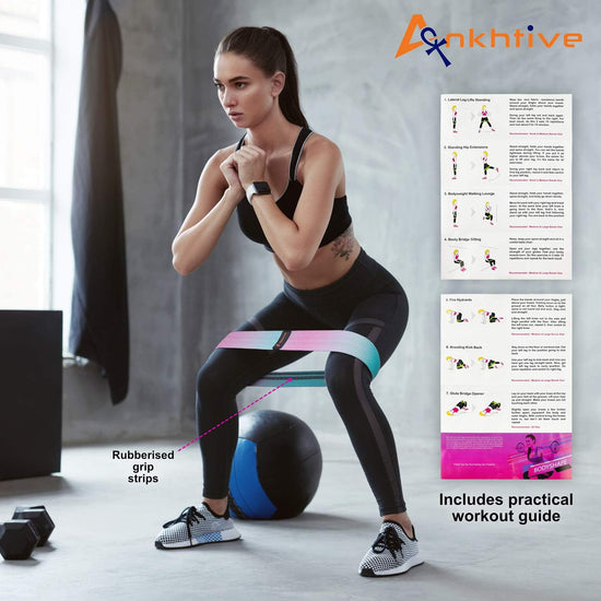Resistance Hip Bands Fabric in 3 Sizes and Core Sliders Gliding Discs. Premium Non-Slip Fitness Booty Loop Stretch Band for Home Workout Outdoor Exercise Set with Carry Bag and Guide