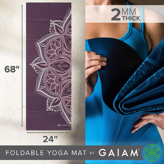 Yoga Mat - Folding Travel Fitness & Exercise Mat - Foldable Yoga Mat for All Types of Yoga, Pilates & Floor Workouts (68"L X 24"W X 2Mm Thick)