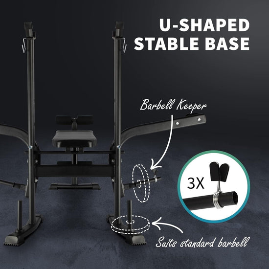 Olympic Weight Bench with Squat Rack - Foldable Bench Press with Leg Developer, Multi-Station Exercise Strength Training Workout Bench for Home Gym, 250KG Weight Capacity