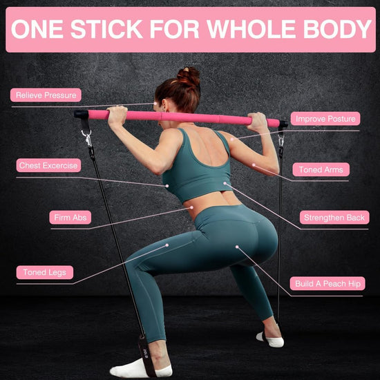 MALOOW Portable Pilates Exercise Bar Kit with Adjustable Resistance Bands and Travel Bag for Use at Home, Gym, Office, or Travel, Black…