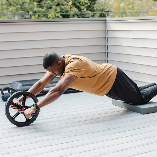 Power Wheel for at Home Full Body Functional Fitness Strength Including Abs & Core, Lower Body and Upper Body with Foot Straps for More Workout Options