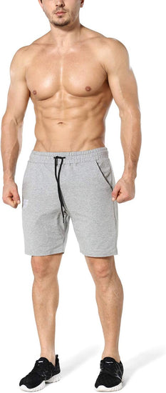 Mens Gym Running Shorts, Workout Athletic Bodybuilding Fitness Shorts with Zip Pockets