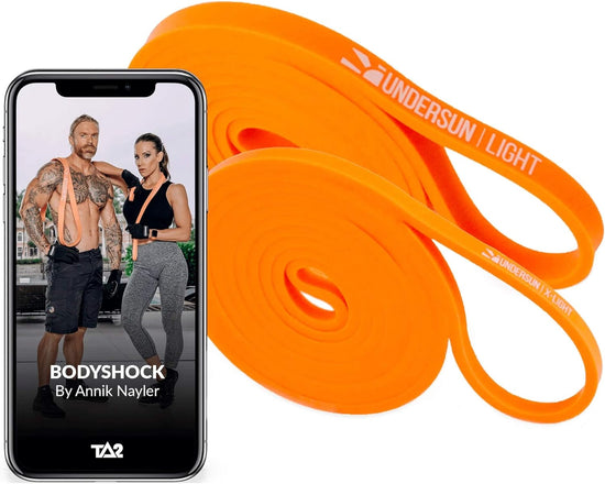 Fitness Resistance Loop Exercise Bands. Set of 2 Pullup Assistance Workout Bands with TA2 Bodyshock Training Program. Stretching, Mobility & Weight Loss Resistance Bands Bundle