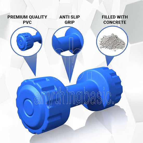 Anythingbasic PVC 16 Kg Home Gym Set with 1 Kg Blue Dumbbells Pair | Black | Material : Iron, PVC, Sand and Cement | Combo Has 3 Feet Curl Iron Rod, One Pair of Dumbbell Rods | for Men and Women