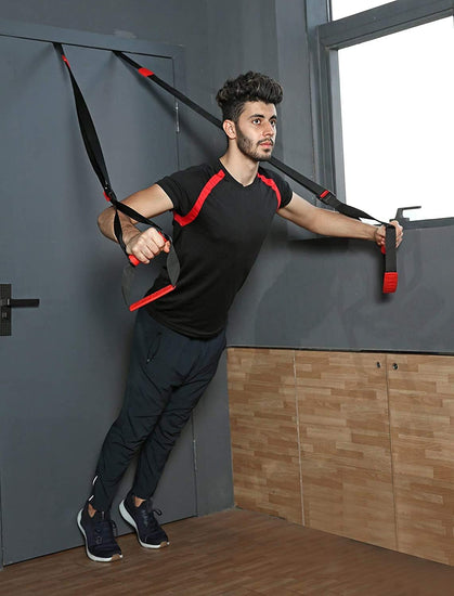 Bodyweight Training Fitness Kit Include Cylinder Handles,Straps for Door Anchor Point for Adjustable Height Full Body Training Equipment V1
