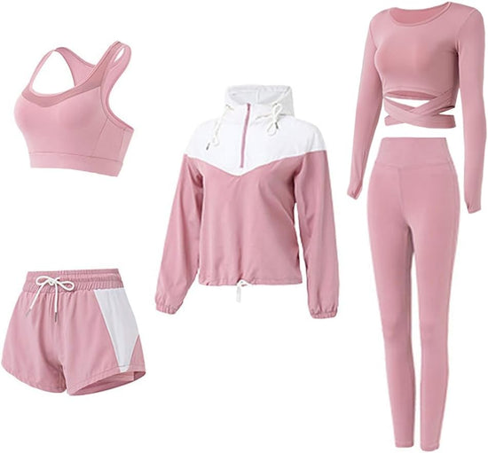 Workout Sets for Women 5 Piece Yoga Exercise Gym Outfits Sport Running Athletic Clothing Set Tracksuits Activewear