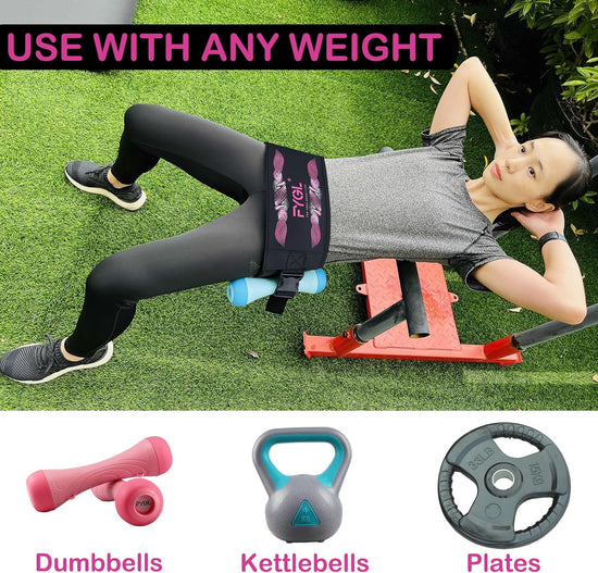 Hip-Thrust-Belt, Foldable Hip-Thrust-Band for Dumbbells, Kettlebells, or Plates, Hold up to 300 Lbs Weights with Slip-Resistant Padding for the Gym and Home Workouts
