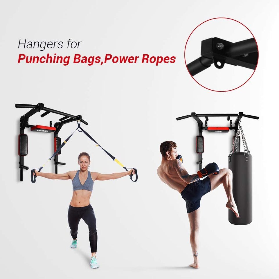 Multifunctional Wall Mounted Pull up Bar Chin up Bar Dip Station for Indoor Home Gym Workout, Power Tower Set Training Equipment Fitness Dip Stand Supports to 440 Lbs OT126