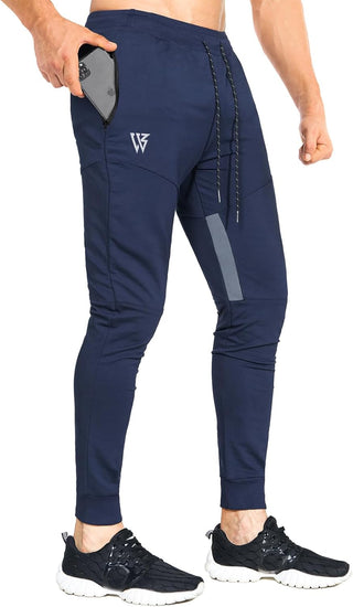 Mens Tapered Gym Joggers, Fitness Pants Casual Workout Track Pants with Zip Pockets