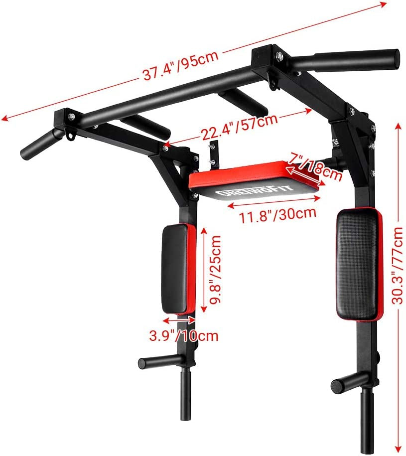 Multifunctional Wall Mounted Pull up Bar Chin up Bar Dip Station for Indoor Home Gym Workout, Power Tower Set Training Equipment Fitness Dip Stand Supports to 440 Lbs OT126