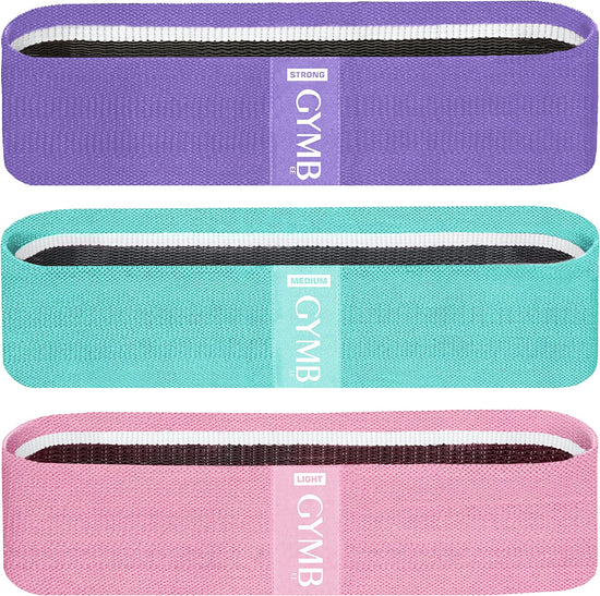 GYMB Resistance Band Set - Non Slip Cloth Exercise Bands to Workout Glutes, Thighs & Legs - Includes Booty Band Training Videos for Gym & Home Fitness, Yoga, Pilates for Men/Women - 3 Levels