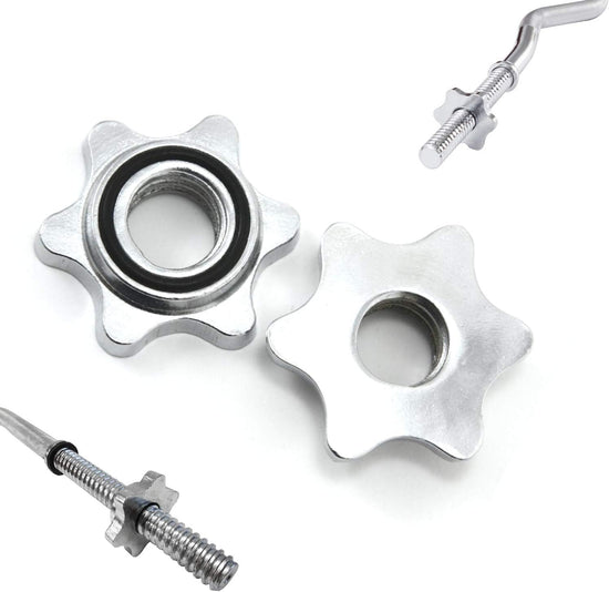 Pair of Collar Locks for Standard Barbell Weight Plates, 2-Pc. Set Standard Dumbbell Star and Spring Locks, High-Quality Steel for Ezy Curl Deadlift Parallel Bar Body Pump - Fitness Gym Exercise Equipment Accessories
