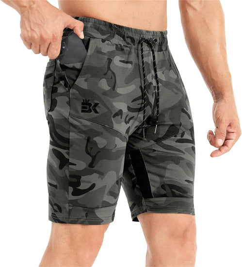 Men'S Stripe Gym Shorts,Thigh Mesh Fitness Running Shorts Slim Fit Sport Shorts with Zip Pocket