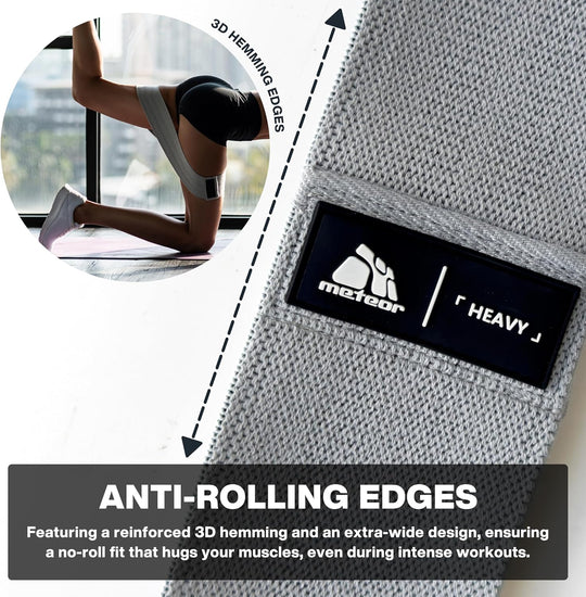 METEOR Non-Slip Resistance Bands Set - Fabric Booty Bands for Exercise & Fitness - Durable Hip and Squat Bands with Varying Resistance Levels for Strength Training