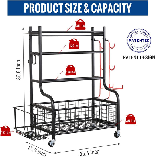 Dumbbell Rack, Home Gym Storage, Weight Rack for Dumbbells, Yoga Rack, Kettlebells and Yoga Mat Storage, Gym Storage Rack with Wheels and Hooks, Workout Equipment Storage for Fitness And