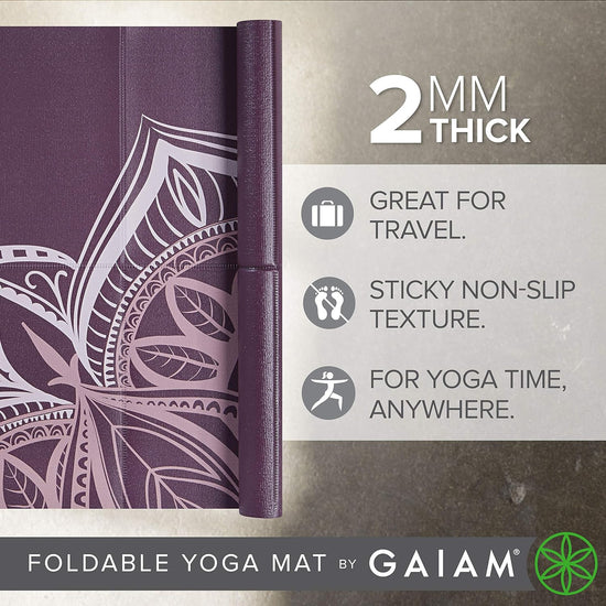 Yoga Mat - Folding Travel Fitness & Exercise Mat - Foldable Yoga Mat for All Types of Yoga, Pilates & Floor Workouts (68"L X 24"W X 2Mm Thick)