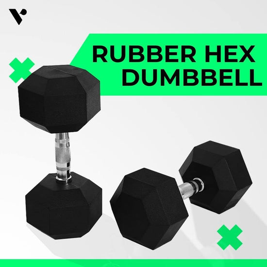 Rubber Hex Dumbbell, Weight Lifting and Strength Training Workout, Fitness Home Gym Sports Equipment Set, 5KG to 30KG, Available in Pair or Single Piece