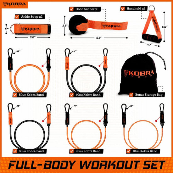 Resistance Bands Set – 11 Pc. Kit with 5 Adjustable-Resistance Exercise Bands, Handles, and Ankle Straps – Workout Bands for At-Home Fitness, Strength Training, and Physical Therapy