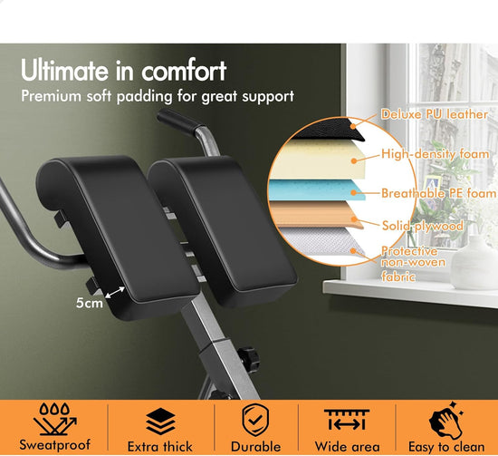 Adjustable Roman Chair with 30-50 Degrees Inclination, Hyperextension Fitness Weight Bench for Back Glutes Hamstring Exercise and AB Workouts, Multifunctional Home Gym Equipment, Max 200Kg
