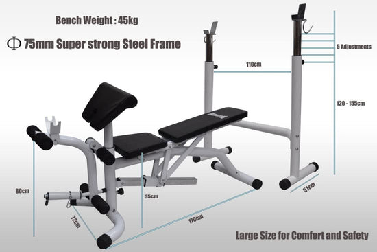 Commercial Grade Multi Station Home Gym Weights Bench Press - Fully Adjustable