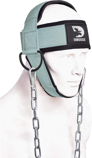 Neck Harness for Weight Training & Injury Recovery, Long Steel Chain and D-Rings, Neck Workout Equipment to Improve Muscle Strength