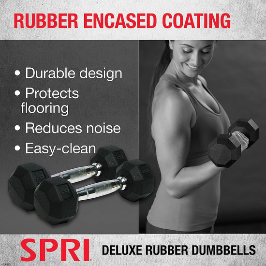 Dumbbells Hand Weights Deluxe Rubber Encased Chrome Handle All-Purpose Dumbbell (Available in 3, 5, 8, 10, 12, 15, 20, 25, 30, 35, 30, 45, 50 Pounds)