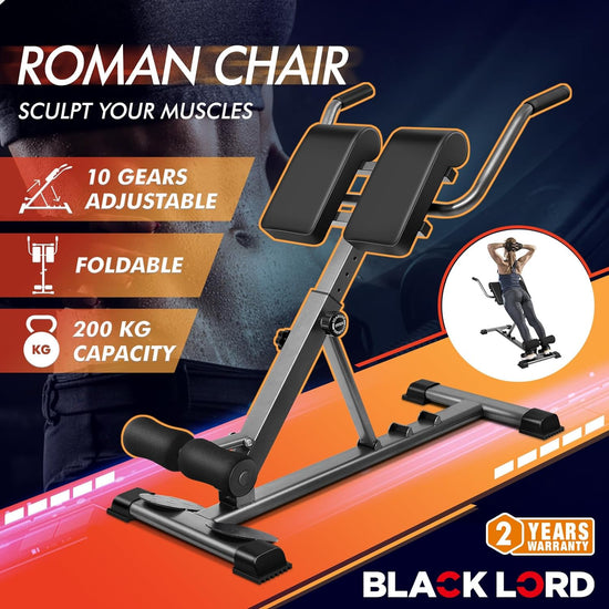 Adjustable Roman Chair with 30-50 Degrees Inclination, Hyperextension Fitness Weight Bench for Back Glutes Hamstring Exercise and AB Workouts, Multifunctional Home Gym Equipment, Max 200Kg