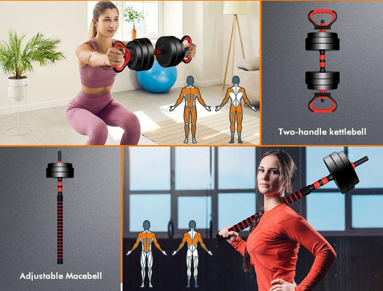 Adjustable Dumbbell Set 7-40KG Exercise Fitness Equipment Barbell Kettlebell Hand Weight Set Rubber Weight Plates Strength Training Workout Essential Home Gym Weightlifting Toning…