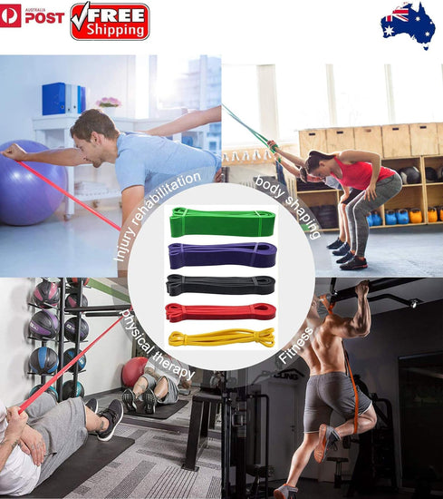 ® Set of 5 Heavy Duty Resistance Band Loop Power Gym Fitness Exercise Yoga Workout