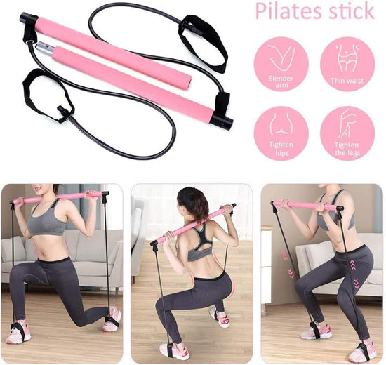 Portable Pilates Bar Kit with Exercise Resistance Band, Pilates Exercise Stick Yoga Fitness Bar with Foot Loop, Muscle Sculpt Leg Stretcher Home Gym Workout Equipment for Total Body Exercise