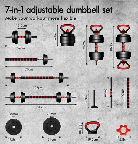Adjustable Dumbbell Set 7-40KG Exercise Fitness Equipment Barbell Kettlebell Hand Weight Set Rubber Weight Plates Strength Training Workout Essential Home Gym Weightlifting Toning…