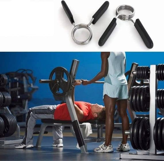 Spring Collar Clips for Olympic Bars Dumbells Barbells Gym Equipment Clamp, Soft Plastic Handles, High Grade Steel, Weightlifting, Gym, Fitness