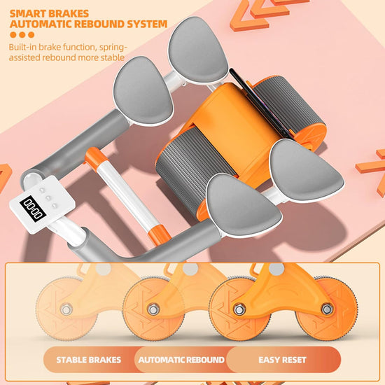 Ab Roller with Elbow Support, New Upgraded Automatic Rebound Abdominal Wheel with 4 Elbow Support, Timer, Knee Pad, Abs Workout Equipment，Dolly Core Strengthening Trainer Fitness Belly Training