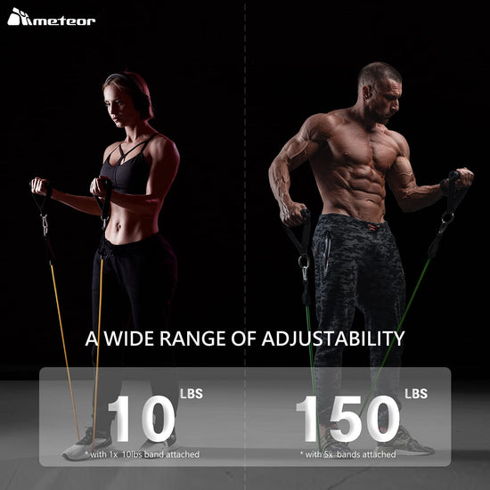 Meteor Essential 150LBS Resistance Band Set, 18 Pieces Resistance Bands, Resistance Loop Set, Natural Latex Fitness Bands for Workout, Yoga, Weightlifting, Therapy, Rehab, Bench Press, Deadlift