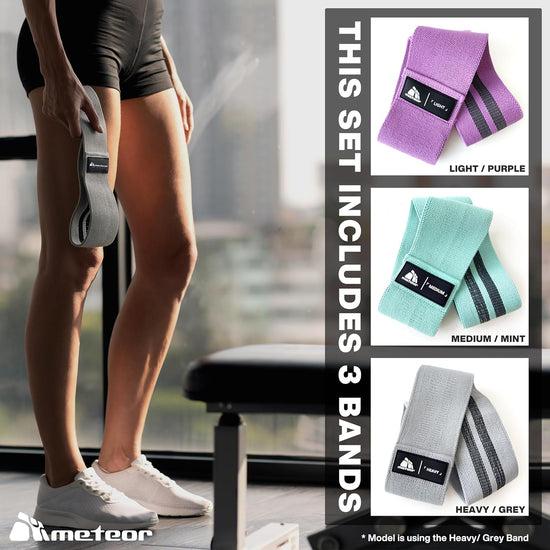 METEOR Non-Slip Resistance Bands Set - Fabric Booty Bands for Exercise & Fitness - Durable Hip and Squat Bands with Varying Resistance Levels for Strength Training
