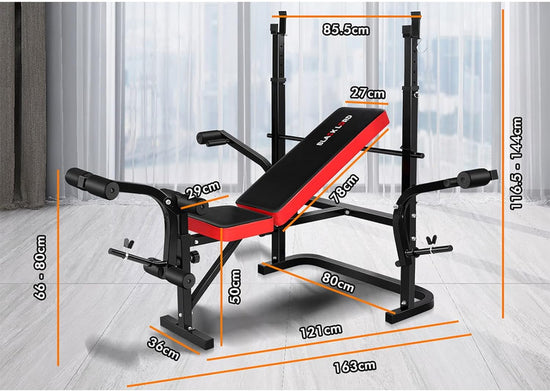 Adjustable Weight Bench Press with Barbell Rack, 8-In-1 Multi-Station Home Gym System with FID, Fitness Strength Training Equipment Exercise Bench for Full-Body Workout, 250Kg Capacity
