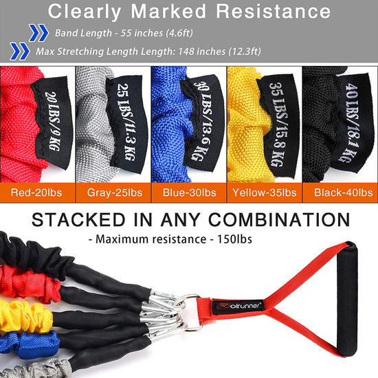 Resistance Bands Set, 13 PCS Workout Bands, 20Lbs to 40Lbs Resistance Tubes with Nylon Sleeve, Men Elastic Exercise Bands with Handle Door Anchor Ankle Strap - Stackable up to 150Lbs