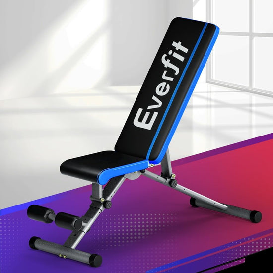 Weight Bench Multi Station Press Barbell Home Gym FID Chair Flat Incline Decline Toning Exercise Equipment Military Row Leg Extension Preacher Curl 330Kg Weight Capacity Blue