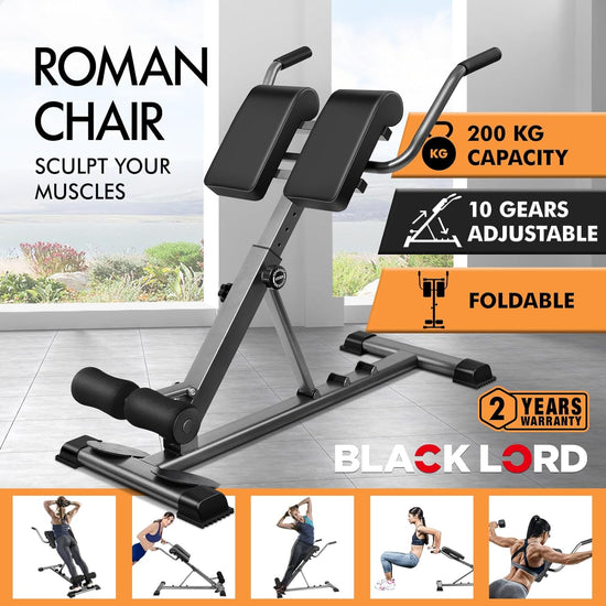 Adjustable Roman Chair with 30-50 Degrees Inclination, Hyperextension Fitness Weight Bench for Back Glutes Hamstring Exercise and AB Workouts, Multifunctional Home Gym Equipment, Max 200Kg