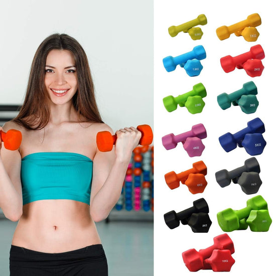 Neoprene Dumbbells Pair (0.5Kg to 10Kg) - Home Gym Workout Equipment Crossfit, Bodybuilding, Weightlifting, Fitness and Sports Training - Sold in Pairs of Neoprene Hex Dumbbells Weights