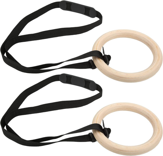 Wooden Combination Fitness Products Gymnastic Rings, with Adjustable Buckle Straps, 330Lbs Capacity, Pull up Exercise Rings, for Home Gym Workout