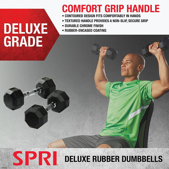 Dumbbells Hand Weights Deluxe Rubber Encased Chrome Handle All-Purpose Dumbbell (Available in 3, 5, 8, 10, 12, 15, 20, 25, 30, 35, 30, 45, 50 Pounds)