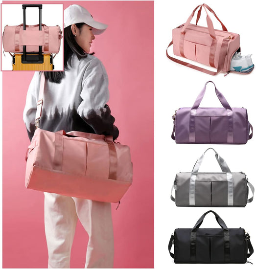 Sport Gym Bag with Dry Wet Separated and Shoes Compartment Lightweight Handbag Yoga Bag, Travelling Bag for Men Women with Adjustable Strap, Large Capacity Fitness Bag (Pink)