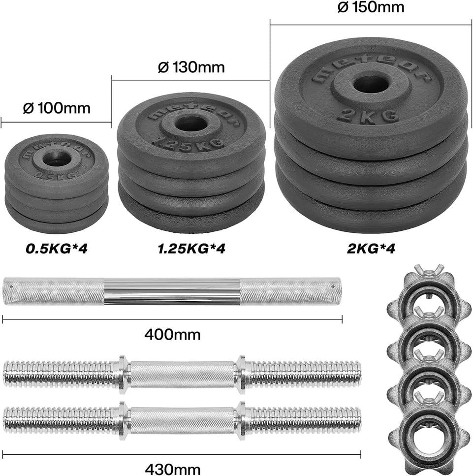 METEOR 20Kg Adjustable Dumbbell Set, One Set for All, Dumbbell and Barbell, Compact Hand Weight Set - Solid Cast Iron Plate with Steel Handle - Upgradable Home Gym Exercise Weight Set