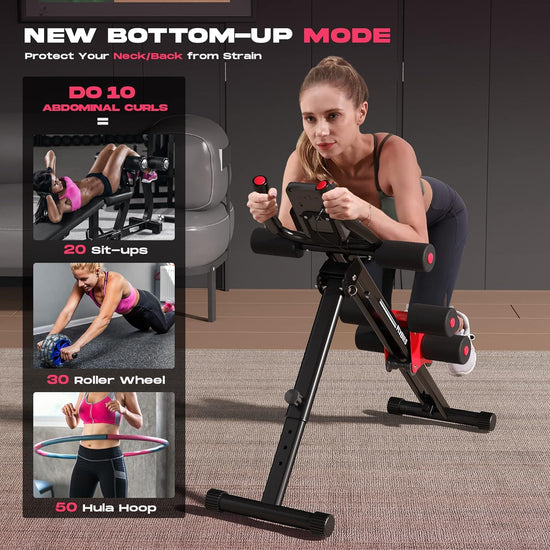 Ab Workout Equipment, Adjustable Ab Machine Full Body Workout for Home Gym, Strength Training Exercise Equipment for Body Shaping Foldable Waist Trainer Suitable for Beginner Red