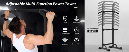 Power Tower Pull up Bar Dip Station and Height Adjustable Dip Bar Stand, Multi-Function Home Gym Exercise Equipment Strength Training Fitness Workout Station